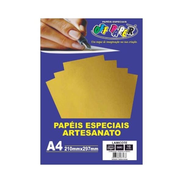 Papel Lamicote Dourado 250g c/ 10 Fls A4 Offpaper