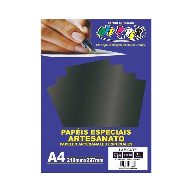 Papel Lamicote Preto 250g c/ 10 Fls A4 Offpaper