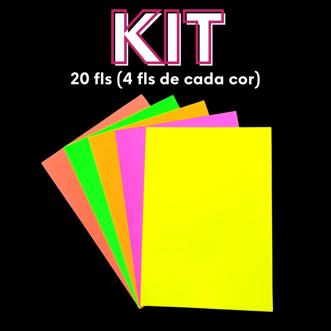 Kit Papel Adesivo Neon 100g A4 (5 Cores / 4 Fls de Cada Cor) Offpaper - Imagem 2