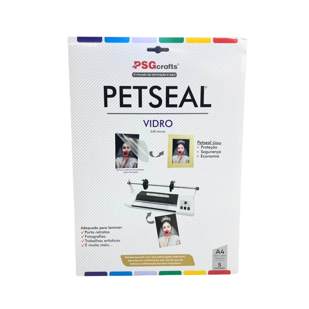Petseal Glass Brilho Efeito Vidro A4 Pouch Film para Plastificação 240 micras PSG c/ 5 unid