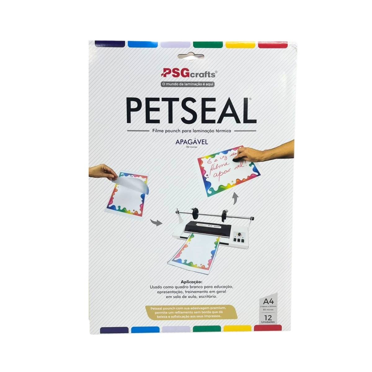 Petseal Apagável Brilho A4 Pouch Film para Plastificação 80 micras PSG c/ 12 unid