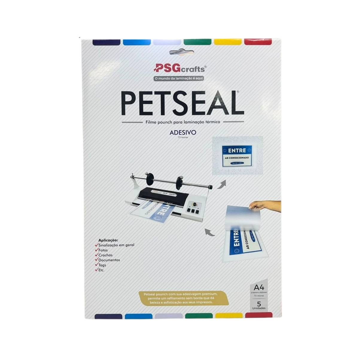 Petseal Adesivo Brilho A4 Pouch Film para Plastificação 75 micras PSG c/ 5 unid