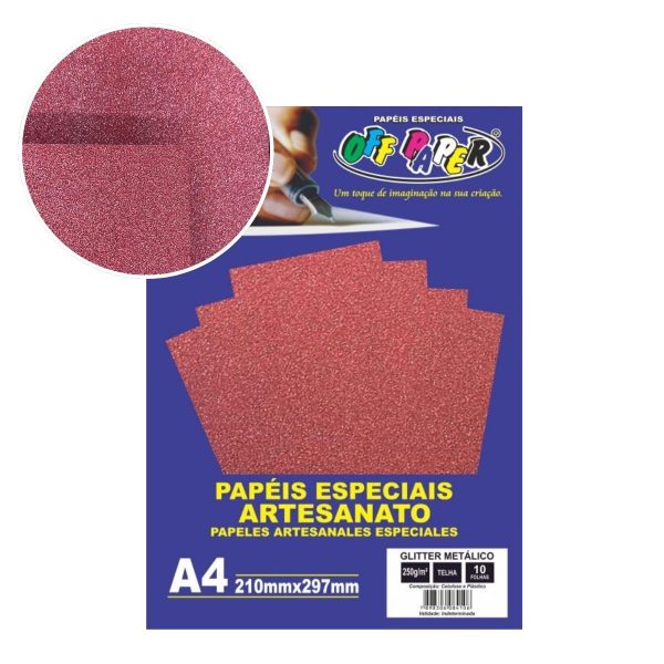 Papel Glitter Metálico Telha 250g c/ 10 Fls A4 Offpaper