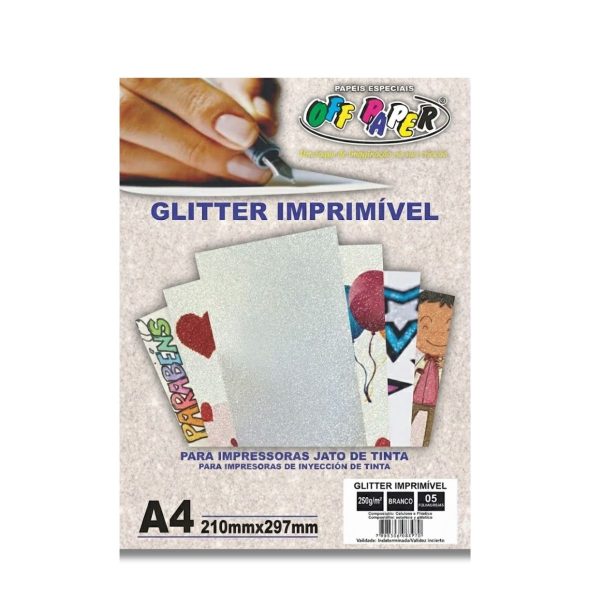 Papel Glitter Imprimível 250g c/ 10 Fls A4 Offpaper