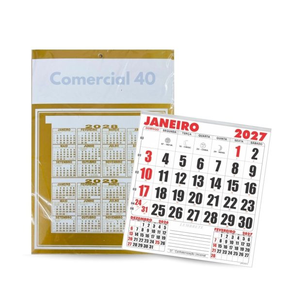 Folhinha Comercial 40 Dourado Com Furo 2027 Grafiara c/ 50 UNID