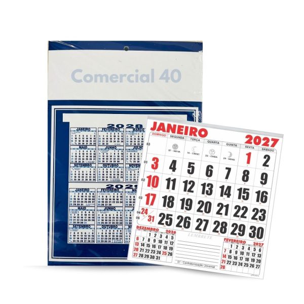 Folhinha Comercial 40 Azul Com Furo 2027 Grafiara c/ 50 UNID