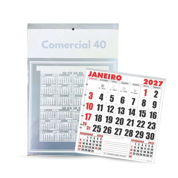 Folhinha Comercial 40 Prata Com Furo 2027 Grafiara c/ 50 UNID