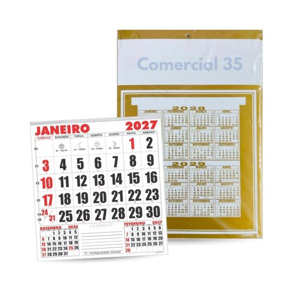Folhinha Comercial 35 Dourado Pequena 2027 Grafiara c/ 50 UNID