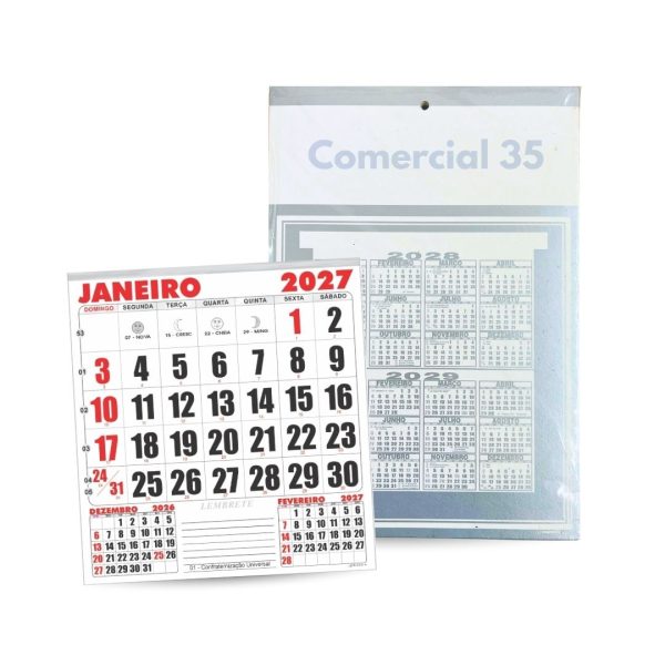 Folhinha Comercial 35 Prata Pequena 2027 Grafiara c/ 50 UNID
