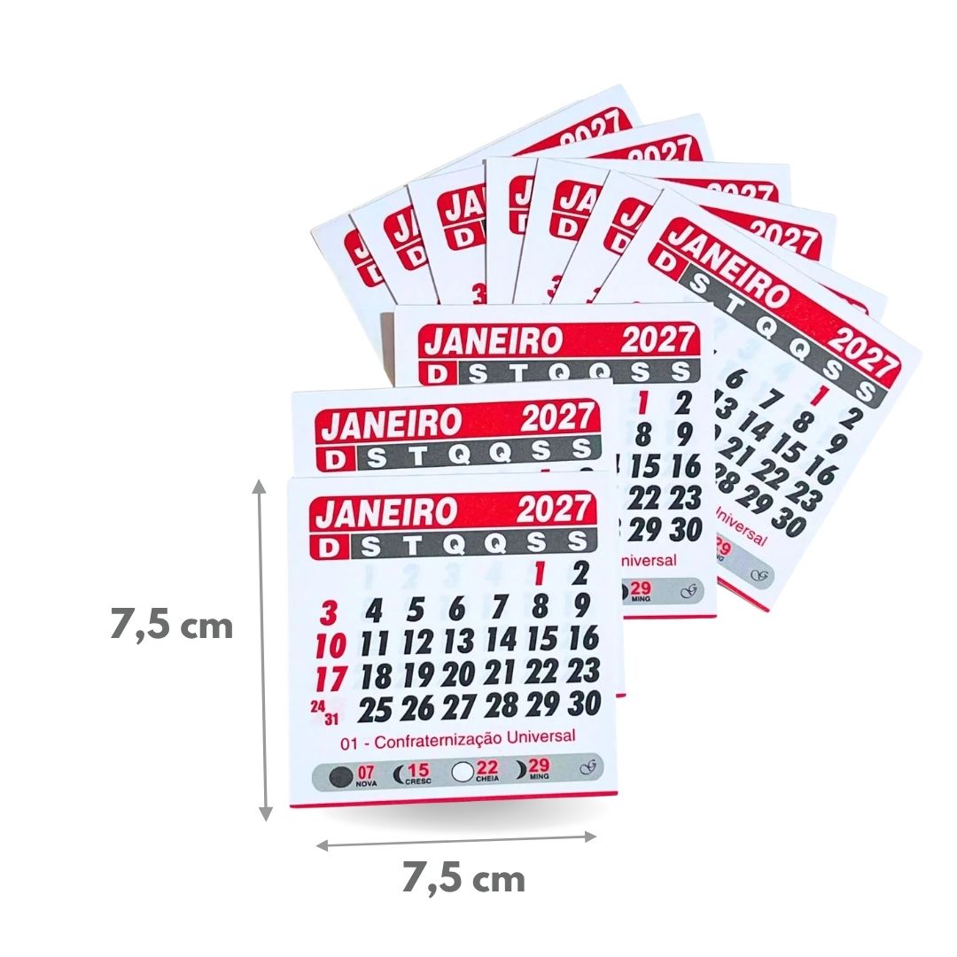 Bloquinho Calendário 2027 Medida 7,5x7,5cm p/ Imã de Geladeira Grafiara c/ 100 UNID