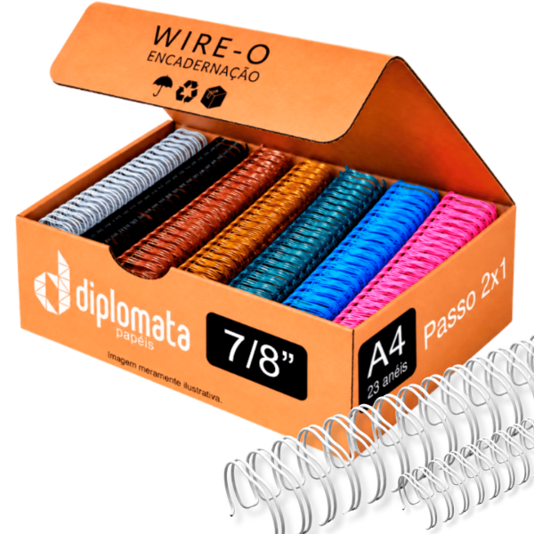 Wire-o para Encadernação 7/8” (22,2 mm) Passo 2x1 para 180 Fls (A4 - 23 anéis)