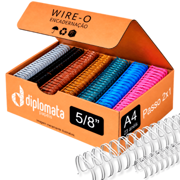 Wire-o para Encadernação 5/8” (15,9 mm) Passo 2x1 para 120 Fls (A4 - 23 anéis)