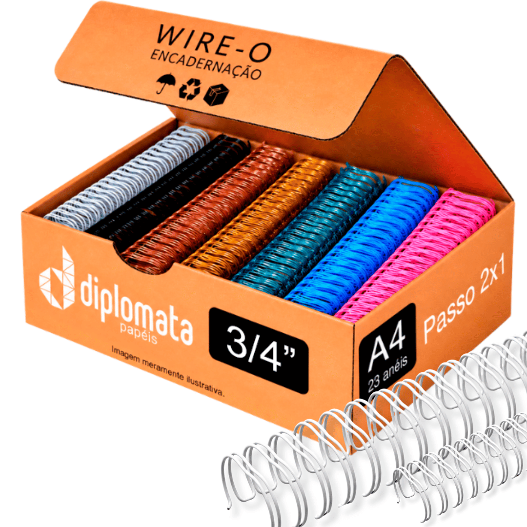 Wire-o para Encadernação 3/4” (19 mm) Passo 2x1 para 140 Fls (A4 - 23 anéis)