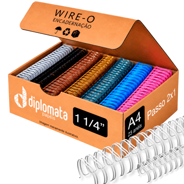 Wire-o para Encadernação 1 1/4” (31,75 mm) Passo 2x1 para 270 Fls (A4 - 23 anéis)