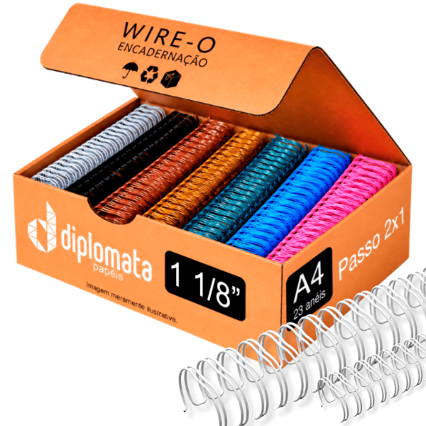 Wire-o para Encadernação 1 1/8” (28,6 mm) Passo 2x1 para 250 Fls (A4 - 23 anéis)